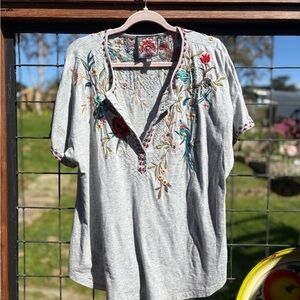 Johnny Was Embroidered V-Neck Tunic with Floral Accents-So unique!!